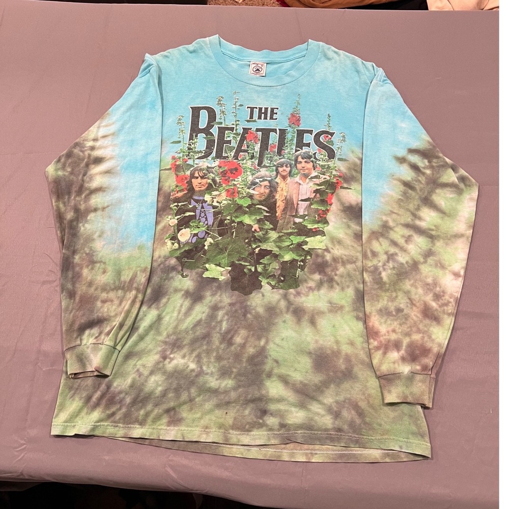 Vintage The Beatles Tie Dye Graphic T-Shirt Delta Pro Weight XL Blue Green 90s